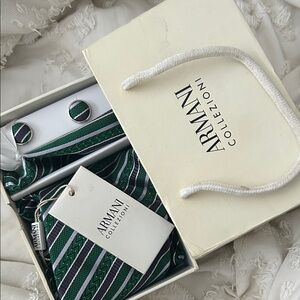 Armani Collezioni Green and White Tie Set